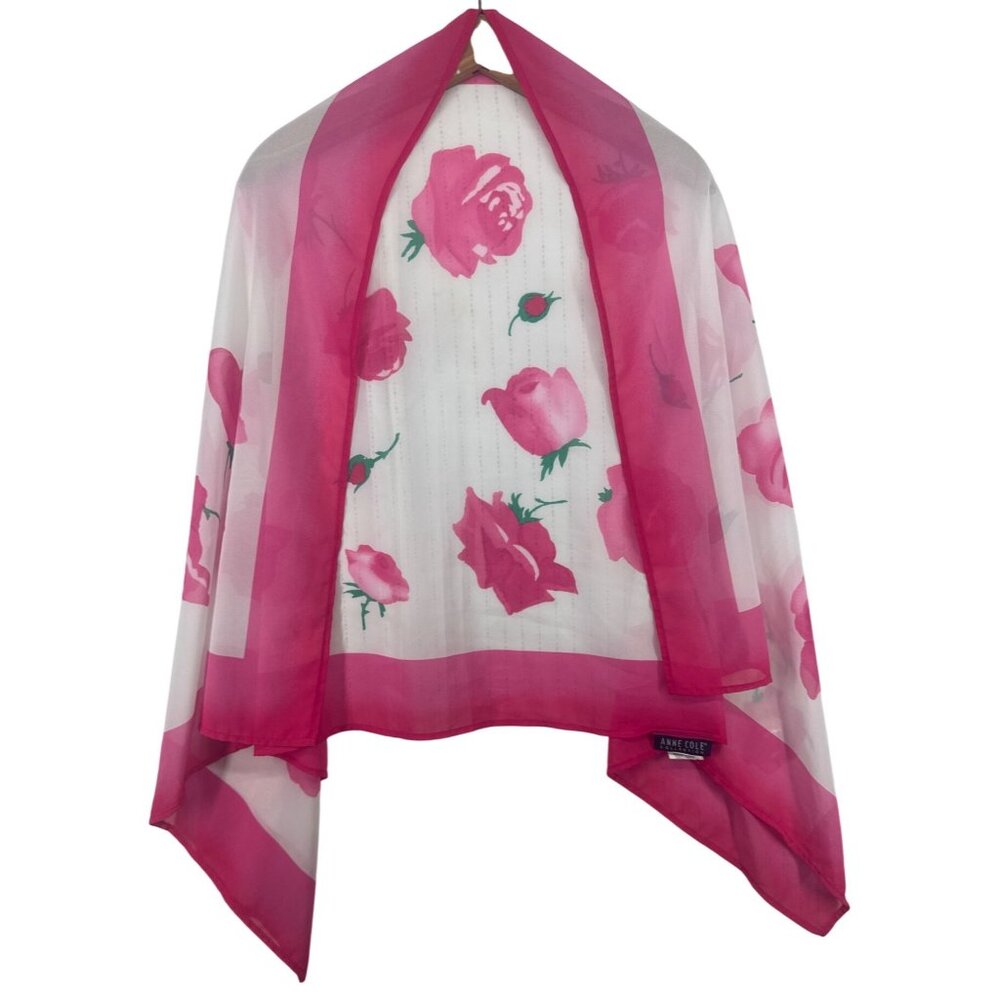 Anne Cole Collection Scarf Swim Cover Up Pink/White Floral Glam Roses *Tiny Flaw